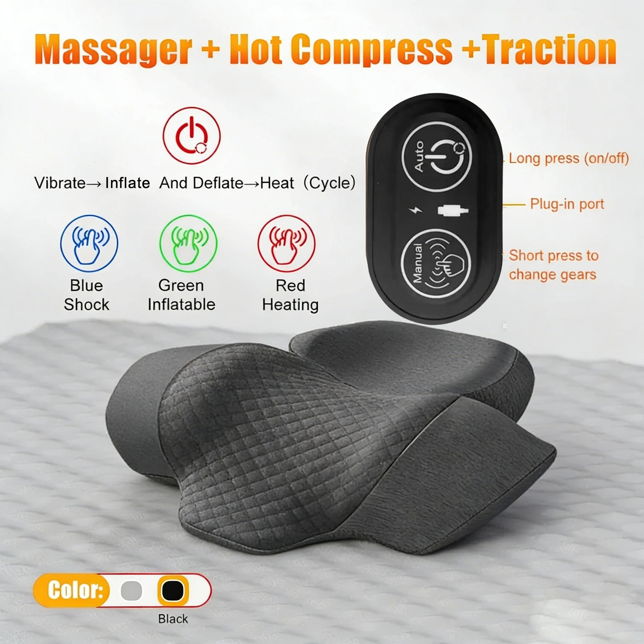 Almohada Cervical Eléctrica con Tracción y Calor — Alivio Cervical Profundo