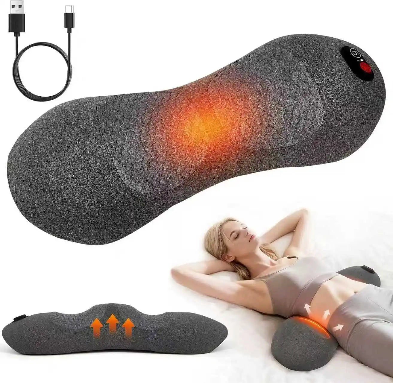 Almohada Lumbar Eléctrica 3 en 1 — Masaje con Calor para Espalda y Cintura